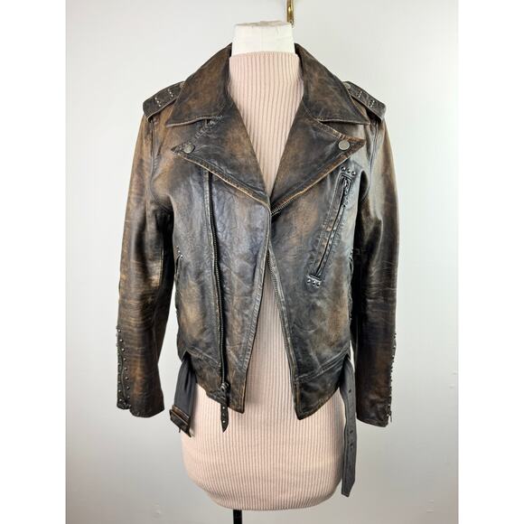 DOUBLE RL Ralph Lauren RRL Thunderbird Studded Motorcycle Brown Leather Jacket 3 - Picture 1 of 13